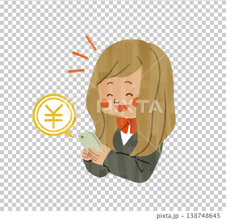 スマホでお金の確認をする女子学生-ガッシュ 138748645