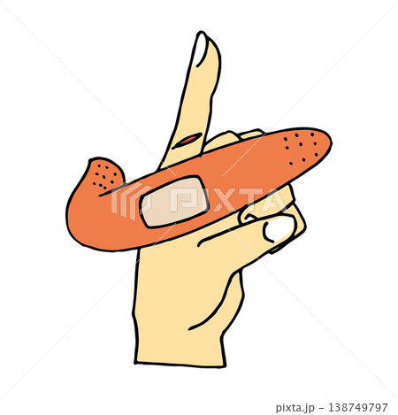 怪我をして血の出てる人差し指を絆創膏で優しく包み癒す手描きのイラスト絵文字素材 怪我をして血の出てる人差し指を絆創膏で優しく包み癒す手描きのイラスト絵文字素材 138749797