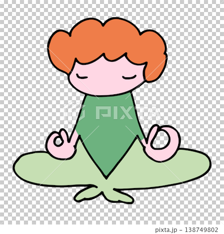 A loosely hand-drawn emoji icon illustration of a character sitting in a yoga pose, meditating and focusing their mind. A loosely hand-drawn emoji icon illustration of a character sitting in a yoga pose, meditating and focusing their mind. 138749802