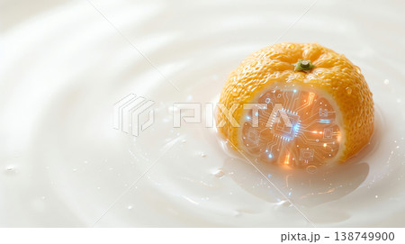 柚子の断面と電子回路が融合したバイオテクノロジー背景：アグリテックと食の未来（コピースペース） 138749900