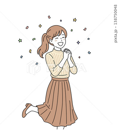 片足を上げて喜ぶ女性のベクターイラスト 片足を上げて喜ぶ女性のベクターイラスト 138750048