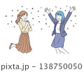 喜ぶ女性ビジネスパーソンのベクターイラストセット 138750050