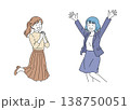 喜ぶ女性ビジネスパーソンのベクターイラストセット 138750051