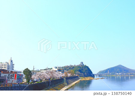 愛知県犬山市、犬山城と桜の風景 愛知県犬山市、犬山城と桜の風景 138750140