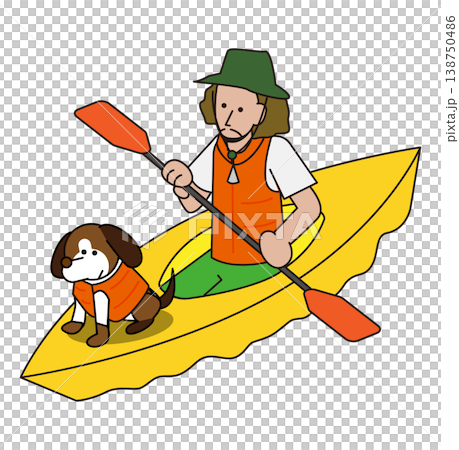 犬と一緒にカヤックを楽しむ人物のアウトドアイラスト 138750486