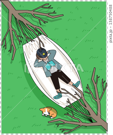 木陰のハンモックでくつろぐ人物のイラスト 木陰のハンモックでくつろぐ人物のイラスト 138750488