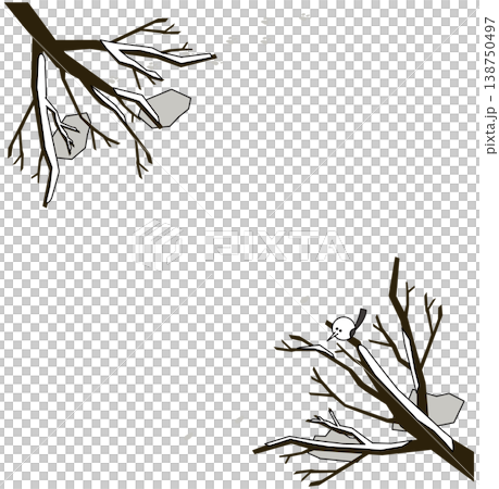 A winter-themed frame-style background illustration showing snow-covered trees viewed from above. 138750497