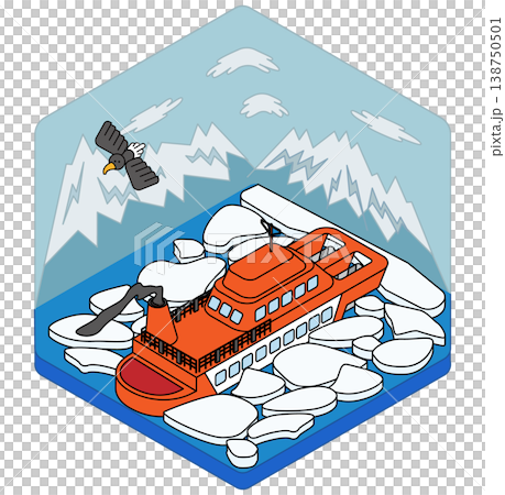流氷の海を進む砕氷船のアイソメトリックイラスト 138750501