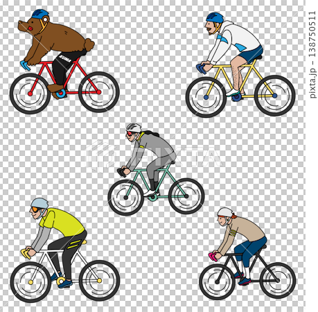 A set of illustrations depicting cyclists riding road bikes in various poses. A set of illustrations depicting cyclists riding road bikes in various poses. 138750511