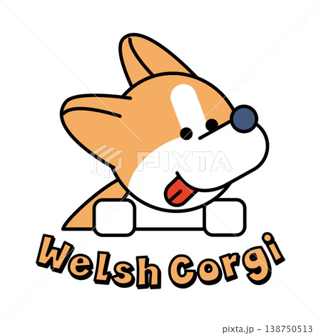 ウェルシュコーギーのロゴ風イラスト 手描き風キャラクター素材 138750513