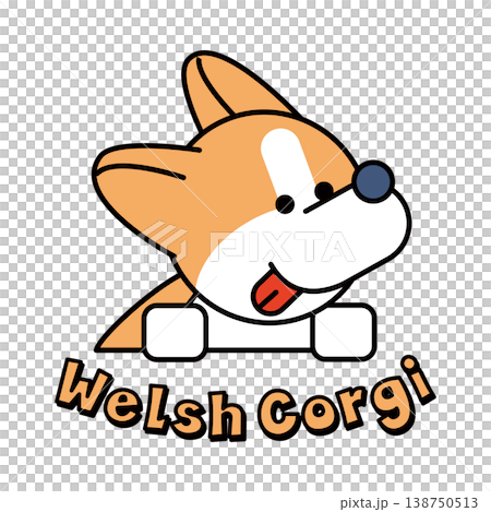ウェルシュコーギーのロゴ風イラスト 手描き風キャラクター素材 138750513