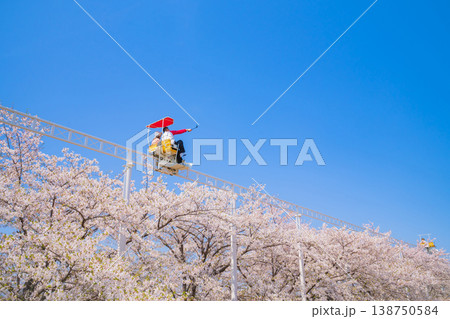 春のmeitoこどもランド・とだがわ、満開の桜とサイクルモノレール〈愛知県名古屋市〉 138750584