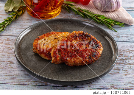 Breaded meat fillet escalope schnitzel Breaded meat fillet escalope schnitzel 138751065