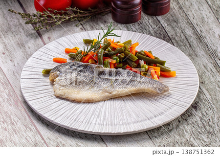 Steamed seabass fish fillet with vegetables Steamed seabass fish fillet with vegetables 138751362