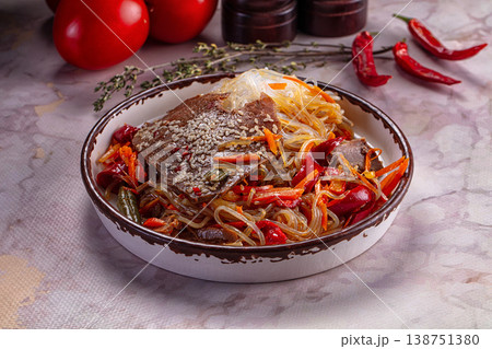 Asian funchosa noodles with beef 138751380