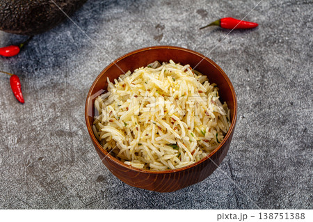 Aromatic Cumin Rice in a Bowl with Exotic Fruits and Vegetables Aromatic Cumin Rice in a Bowl with Exotic Fruits and Vegetables 138751388