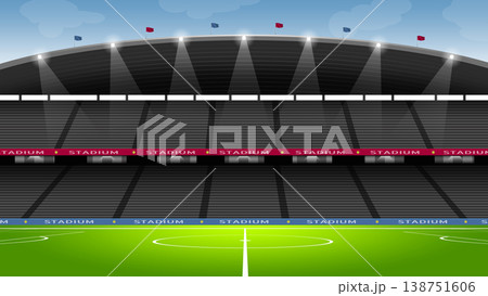 Modern soccer stadium illustration with bright lighting 138751606