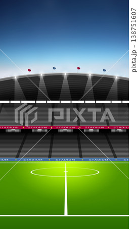 Modern soccer stadium illustration with bright lighting 138751607