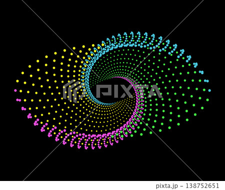 futuristic technology dotted spiral shape vector illustration, data visualization on black background futuristic technology dotted spiral shape vector illustration, data visualization on black background 138752651