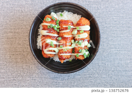 fried pork and rice, pork ball or fried sausage and rice or Breaded Pork Cutlet Bowl or Butadon or Deep fried Pork Cutlet on Rice or Japanese pork cutlet rice bowlJapanese pork rice bowl fried pork and rice, pork ball or fried sausage and rice or Breaded Pork Cutlet Bowl or Butadon or Deep fried Pork Cutlet on Rice or Japanese pork cutlet rice bowlJapanese pork rice bowl 138752676