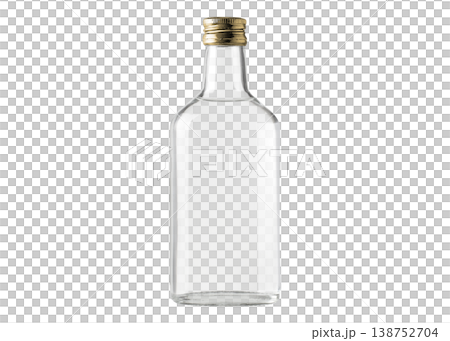 Clear isolated glass bottle with golden cap, 138752704