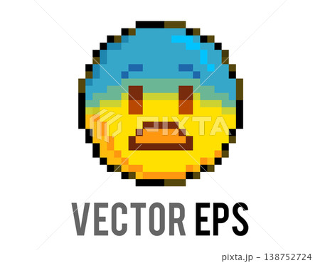 Pixel art emoji with a worried expression and blue and yellow gradient Pixel art emoji with a worried expression and blue and yellow gradient 138752724