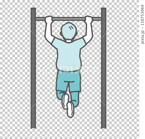 懸垂をするぽっちゃり体型のシニア男性の後ろ姿のイラスト 懸垂をするぽっちゃり体型のシニア男性の後ろ姿のイラスト 138753069