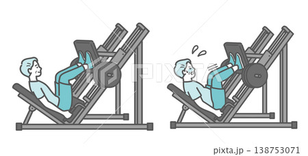 レッグプレスマシンを使う標準体型とぽっちゃり体型のシニア男性の比較セットイラスト 138753071