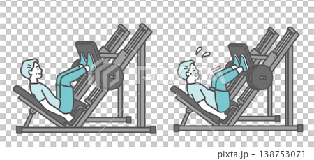 レッグプレスマシンを使う標準体型とぽっちゃり体型のシニア男性の比較セットイラスト 138753071