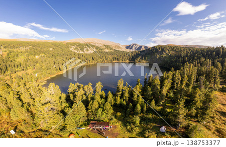 Aerial top view of Karakol lake. Seven cleanest mountains lakes at different altitudes, connected by rivers or streams. North-Chuisky Ridge. Bagatash Pass, Republic Gorny Altai, Siberia, Russia, Asia Aerial top view of Karakol lake. Seven cleanest mountains lakes at different altitudes, connected by rivers or streams. North-Chuisky Ridge. Bagatash Pass, Republic Gorny Altai, Siberia, Russia, Asia 138753377