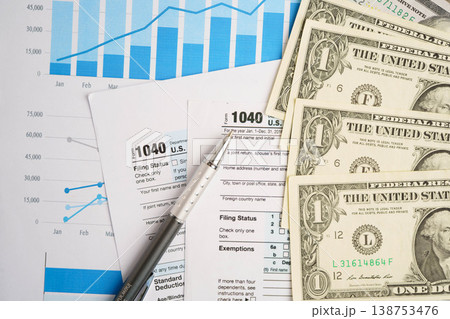 Tax form 1040 U.S. Individual Income Tax Return, business finance concept. Tax form 1040 U.S. Individual Income Tax Return, business finance concept. 138753476