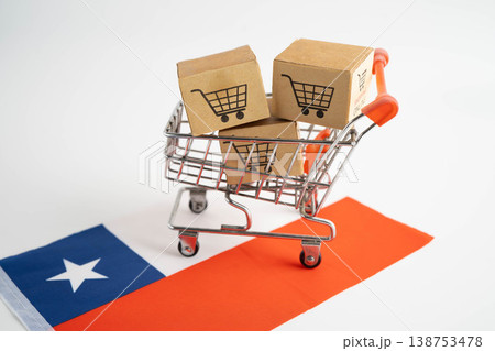 Online shopping, Shopping cart box on Chile flag, import export, finance commerce. 138753478