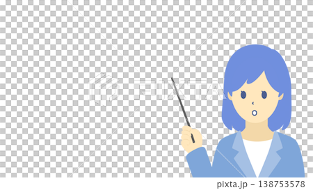 一幅描繪女商人手持指示棒的插圖(冷色調)。 一幅描繪女商人手持指示棒的插圖(冷色調)。 138753578
