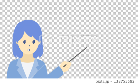 指示棒をもつビジネスウーマンのイラスト(寒色) 指示棒をもつビジネスウーマンのイラスト(寒色) 138753582