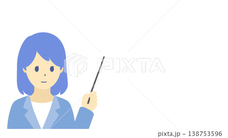 指示棒を持つビジネスウーマンのイラスト(寒色) 指示棒を持つビジネスウーマンのイラスト(寒色) 138753596