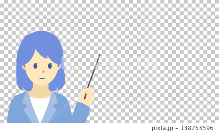 指示棒を持つビジネスウーマンのイラスト(寒色) 指示棒を持つビジネスウーマンのイラスト(寒色) 138753596