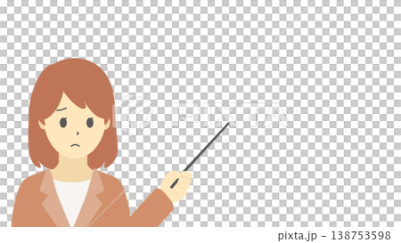 指示棒を持つ困り顔のビジネスウーマンのイラスト（暖色） 138753598