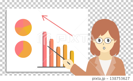 一張圖表插圖(暖色調),圖中一位戴眼鏡的女士正在解釋銷售額的成長。 一張圖表插圖(暖色調),圖中一位戴眼鏡的女士正在解釋銷售額的成長。 138753627