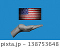 Hand Holding USA Flag for Independence Day, Creative Halftone Collage 138753648