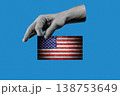 Hand Holding USA Flag for Independence Day, Creative Halftone Collage 138753649