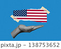 Hand Holding USA Flag for Independence Day, Creative Halftone Collage 138753652