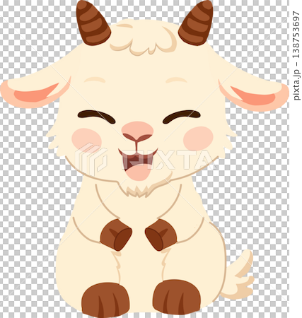 cute baby goat character smiling in soft pastel cartoon style for kids nursery or digital use 138753697