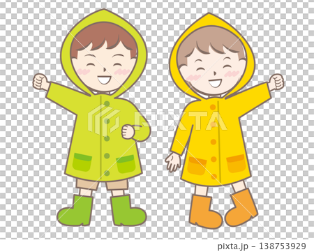 雨の日の合羽姿の子供たち　梅雨 138753929