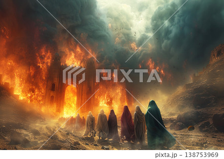 Fire hell hyena goes group of priests muslim imam christian monk priest hindu sadh sinners. 138753969