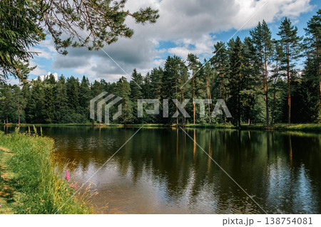 Beautiful forest lake in Russia. Beautiful forest lake in Russia. 138754081
