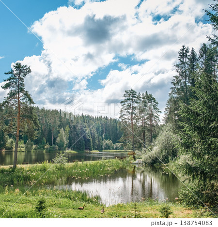 Beautiful forest lake in Russia. Beautiful forest lake in Russia. 138754083