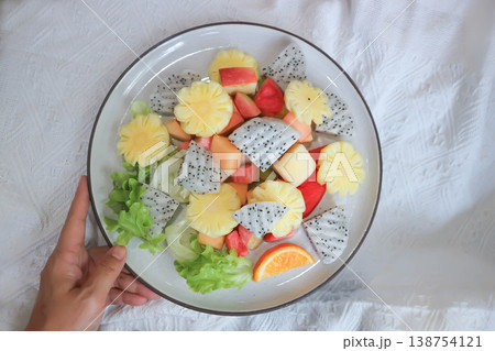 fruit salad or fruit and vegetable salad or dragon fruit , pineapple and apple salad fruit salad or fruit and vegetable salad or dragon fruit , pineapple and apple salad 138754121