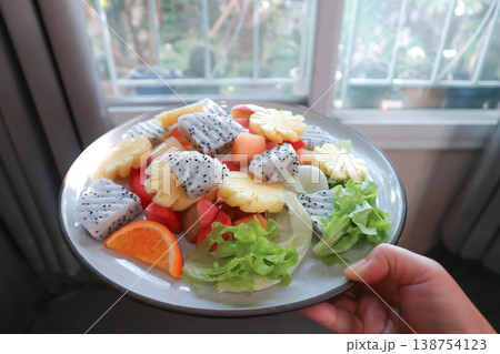 fruit salad or fruit and vegetable salad or dragon fruit , pineapple and apple salad fruit salad or fruit and vegetable salad or dragon fruit , pineapple and apple salad 138754123