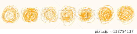 Yellow tangled abstract round vermicelli spaghetti shapes, Messy pasta design for banners, food packaging and backgrounds Yellow tangled abstract round vermicelli spaghetti shapes, Messy pasta design for banners, food packaging and backgrounds 138754137