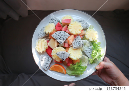 fruit salad or fruit and vegetable salad or dragon fruit , pineapple and apple salad fruit salad or fruit and vegetable salad or dragon fruit , pineapple and apple salad 138754243